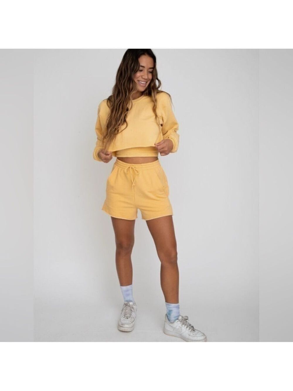 Skatie Womens Yellow Drawstring High Waisted Lounge Shorts